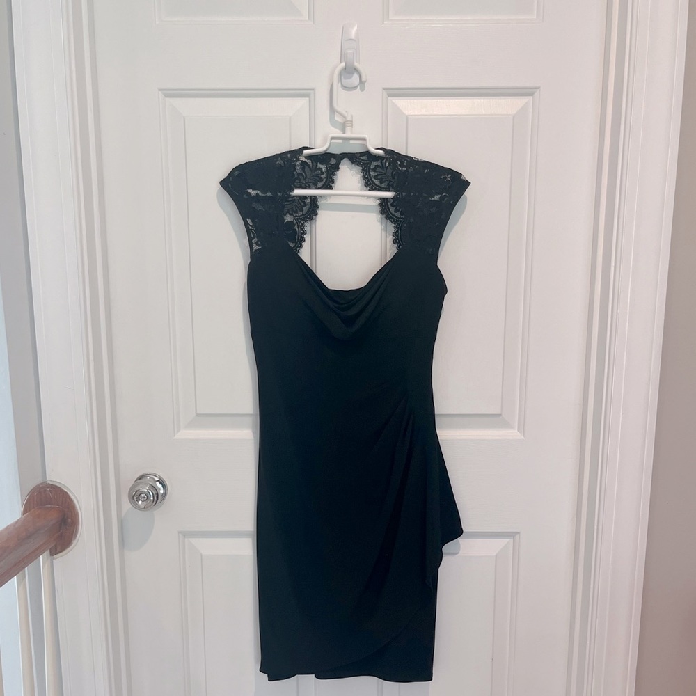 XSCAPE By Joanna Chen Lace Detailed Black Cocktail Dress Made in USA!